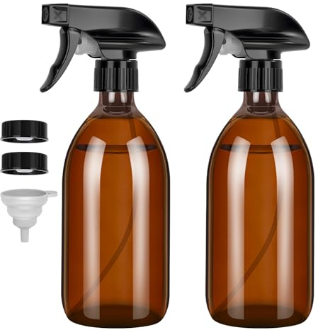 Ezvsevuo Bote Spray Pulverizador Cristal de 500ml, 2PCS Botella de Spray de Vidrio Ámbar, Spray Bottle Bottiglia Spray, Bottiglia Spray d'Acqua, Vaporizador Spray per Piante, Pulizia, Parrucchieri