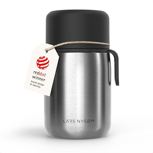 LARS NYSØM Barattolo Termico in Acciaio Inox - Contenitore Pranzo Ermetico per Alimenti Caldi e Freddi, Thermos Bocca Larga per Zuppe, Lavoro e Viaggio (Stainless Steel, 700ml)