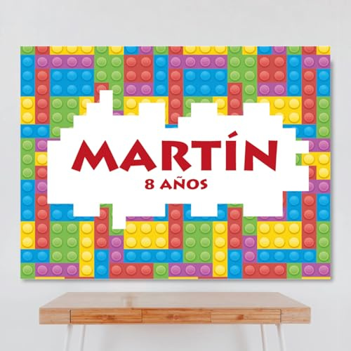 Cartel Personalizado Block Party, Legoos 100x80 cm, Pancarta Cumpleaños, Decoracion