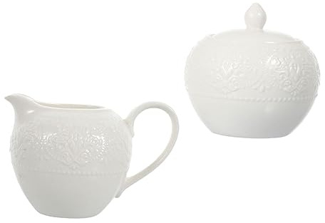 Uonlytech 2 pièces Set de Pots à Lait et Sucrier Céramique Écologique Design Gravé Léger et Portable pour Café Cuisine et Restaurant