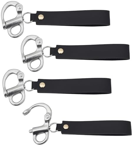 Shackles For Rigging, Stainless Steel 316 Snap Shackle, Quick Release, Firefighter Tool, Safety Hardware, 4 Pcs Black With Leather Strap