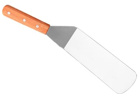 DIYEAH Spatule Acier Inoxydable pour Barbecue avec Manche Bois Résistante Chaleur Antidérapante pour Griller Viandes Poissons et Crêpes Ustensile de Cuisine Polyvalent pour Plancha et