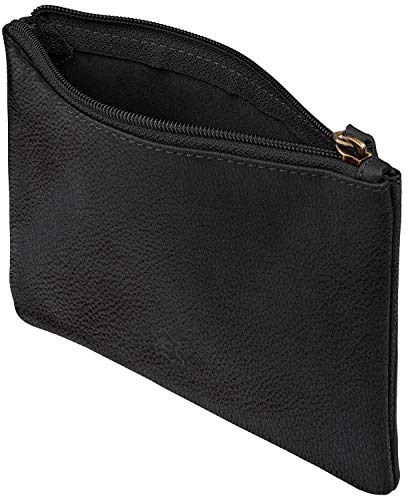 Wildery® Banktasche zur Geld Aufbewahrung I Dokumententasche A5 in Echt Leder I Geldtransporttasche mit Reißverschluss I Schminktasche klein /#WI708 Beige (Schwarz, L)