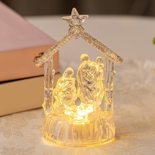 Peosaard Presepe per Interni, Presepe, Scena e Figure Natalizie Illuminate Ornamenti Religiosi in Acrilico per Decorazioni da Tavolo, Set e Figure Natalizie per Interni