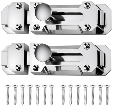 Polished Chrome Sliding Door Bolts – 2 Pcs 100mm (4) Surface Mounted Lock for Bedrooms, Bathrooms, Cupboards, and Internal Doors – Secure Sliding Latches with Color Matched Screws