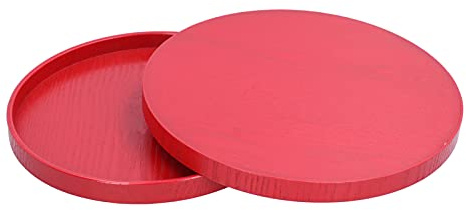 TYCIONG Ensemble de Plateaux de Service Ronds, 2 Plateaux en MDF Rouge avec Bords Surélevés pour la Prévention des Déversements, Résistant à la saleté, Facile à Nettoyer, pour Hôtel,