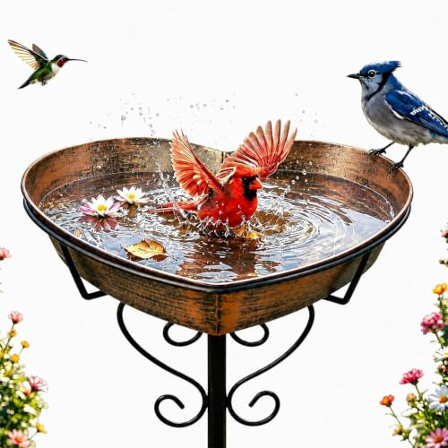 88cm Metall Herzförmiges Vogeltränke mit Erdspieß für Draußen Geschenke | Winterfest Vogeltränke Stehend & Futterspender, Geschenke für Frauen Mama Männer, Deko für Terrasse Balkon Rasen