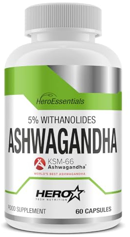 HERO TECH | Ashwagandha KSM-66® - 600 mg de extracto de raíz de ashwagandha orgánica - Raíz del sueño de la India - 60 cápsulas - APTO para Veganos