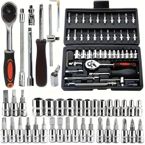 Generico Set di Attrezzi Meccanici Multifunzionali con Presa, Chiave Inglese E Kit Cricchetto for La Manutenzione Meccanica E del Veicolo(46pcs)