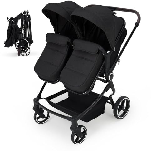 GarveeHome Geschwisterwagen Duo Side by Side Für Zwillinge, Leichter, Kompakt Faltbarer Zwillingskinderwagen Mit Hohem Babywagen Gestell, Verstellbarem Sonnendach & Liegeposition Für Kleinkind