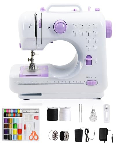 GraceGlow Macchina da cucire per principianti e bambini, 12 programmi di punto, piccole macchine da cucire, mini macchina da cucire elettrica portatile per bambini (viola-2)