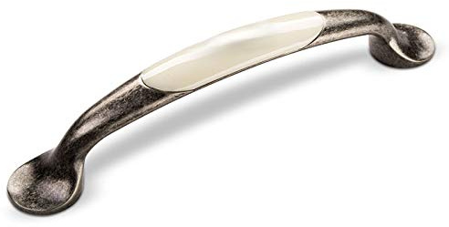 SOTECH 25 Landhausgriffe BA 128 mm Cremefarbig Altsilberoptik | Schubladengriffe Antik