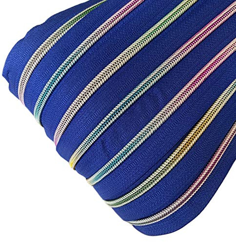Schnoschi 6 m royalblauer 5mm endlos Reißverschluss mit Regenbogeneffekt 5 mm Laufschiene + 15 Zipper, Spiralreißverschluss