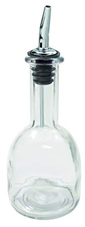 Tablecraft 10404 10 oz Glass Bottle Clear Glass, Stainless Steel Pourer 3¼ x 3¼ x 8¼