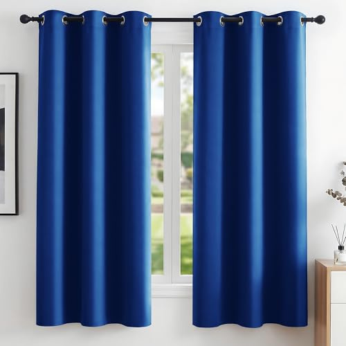 Deconovo 2 Stück Verdunklungsgardinen Wohnzimmer Schlafzimmer Modern Design mit Ösen 107x160cm (Breite x Höhe) (Royalblau)