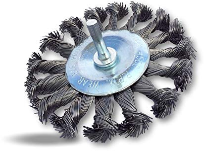 Brosse circulaire métallique plate à mèches torsadées pour perceuse | Ø 100 mm | Fil acier torsadé 0.40 mm (dur) | Sur tige Ø 6 mm | Ponçage nettoyage rouille calcaire peinture | Kibros 26100TO8