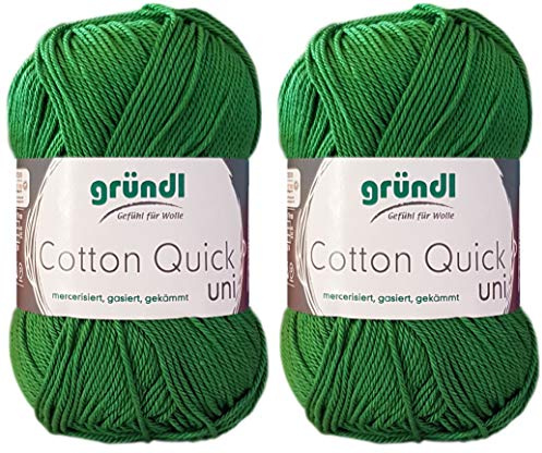 2x50 Gramm Gründl Cotton Quick 100% Baumwolle, Häkelgarn mercerisiert, gasiert, gekämmt inkl. Anleitung für ein Meerschwein (114 Grün)