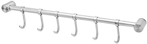 Intirilife hanging rail for the kitchen made of stainless steel with 6 movable hooks for drilling - 35.8 x 3.4 x 2.2 cm - kitchen railing hook rail holder kitchen utensils rod cup holder wall holder