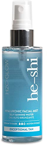 Clear Self Tanning Hyaluronic Facial Mist - Vegan and Cruelty Free H2O Self Tan - Streak and Stain Free Formula by He-Shi (100ml)