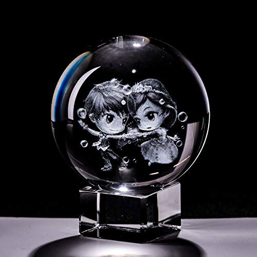 caihuashopping Fotokugel 6cm Kristall 3D Ball Papiergewicht Lasergravierte Glaskugel Figur Dekoration Ornamente Crafts Creative Geschenke Glaskugel Fotografie (Color : with Crystal Base, Size : 60mm)