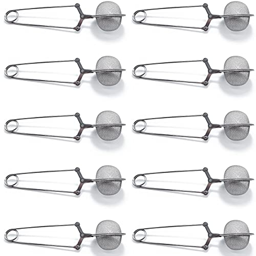 TIHOOD 10 piezas de infusor de té para infusiones, de malla de acero inoxidable con mango para hojas de té sueltas, pinzas de filtro de té