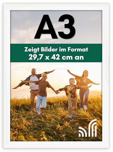 Americanflat Bilderrahmen A3 Weiß - DIN A3 Bilderrahmen aus Verbundholz mit Bruchsicherem Glas - Horizontale und Vertikale Formate für die Wand