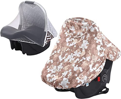 Capote Universelle 2 en 1 Pare-soleil Cosy Bébé Moustiquaire Anti-insectes Cosy Respirant Auvent de Protection Solaire pour Siège Auto Poussette Nacelle Canopy Anti-UV Compatible avec Maxi Cosi,Kaki