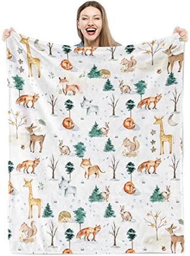 Couverture d'animal mignon pour enfants, couverture en flanelle polaire super douce pour garçons et filles, joli jeté de lit duveteux à imprimé d'animaux de la jungle nordique, pour canapé, 100x130 cm