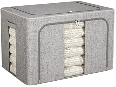 Große Aufbewahrungstaschen, faltbarer Schrank-Organizer im 2er-Pack, Unterbett-Aufbewahrungsbehälter mit durchsichtigem Fenster, Baumwoll-Leinen-Stoff, Kleideraufbewahrungsbehälter ( Farbe : Gray , Gr