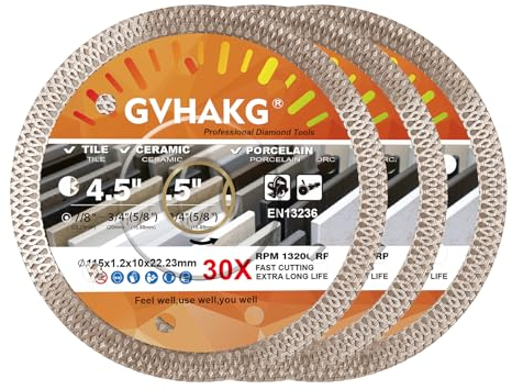 GVHAKG Diamant Trennscheibe 115 mm，Extra Dünn Diamantscheibe Trennen Und Schneiden Fliese und Feinsteinzeug Granit Marmor(115 x 22,23mm-3 pcs,)