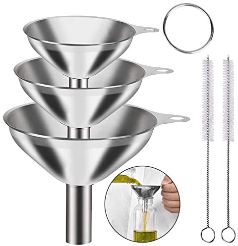 3pcs Stainless Steel Funnels Set Kitchen Metal Funnel for Transferring Liquid No Spilling for Essentail Oil, Spices, Flask, Perfume, Dry Ingredients (1.7Inch/2.2Inch/2.9Inch)