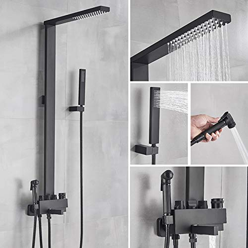 UNLOU Mattschwarzes Duscharmatur-Kit Badezimmer-Duschsäule Regendusche Massage-SPA-Jets Bidet-Dusche mit Wanneneinlauf Brausebatterie,Mattschwarz B