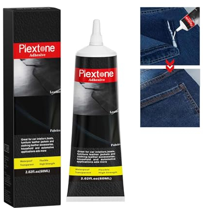 Plextone-Lederkleber, spezieller Stoffkleber, permanent, klar, waschbar, zum Verkleben von Leder und Untergründen aus verschiedenen Materialien.