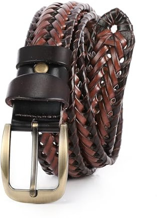 Closlaza Belts for Men, Full Grain Leather Mens Belt, Adjustable Woven Men's Belts, Buckle Belts for Casual Jeans Golf Pants