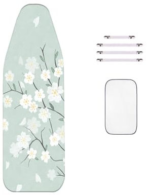 WTAIS Cotone - Copriasse da Stiro, 150x60cm, Misura Extra-Large Pink Flower Spessore A 2 Strati - ASSE Stiro Coperture, con Rete Isolante E Chiusure