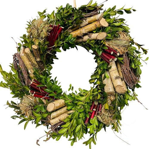 Cornuskranz natürlicher frisch gebundener Frühlingskranz ø 30 cm Birkenkranz Buchsbaumkranz Hartriegelkranz Osterdeko Tischkranz Türkranz Osterkranz Dekokranz frühlings Dekoration (1 Kranz)