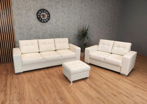 Quattro Meble Gesteppt Ledermöbel Echtleder Sofagarnitur Mallorca Pik 3 er + 2 er + Hocker 60x55 Lederset Echt Leder Couchgarnitur Sofa Couch Möbel Set Farbauswahl !!!