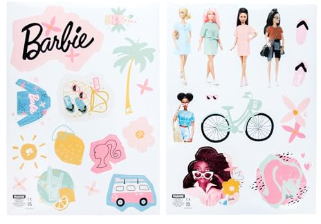 Paladone Barbie Wall Decals - Officially Licensed Personalised Kids' Room Wall Stickers, Reusable Playroom, Includes Barbie's Iconic Friends, Letters, Clothing, and Accessories, Girls Bedroom Decor