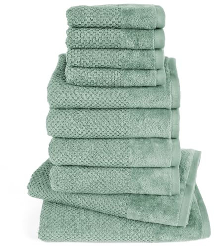 Pure Label Handtuch Set 10tlg 2xDusch 4xHand 4xGäste Salbeigrün | 100% Baumwolle, weich & saugstark - Waschbar bis 60∘C, trocknergeeignet