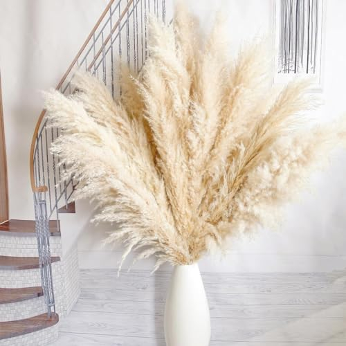 SHOKAN Pampasgras Groß 100cm/39inch, 10 Sträuße Getrocknetes XXL, Natürliche Flauschige Trockenblumen für Boho Deko Wohnzimmer Schlafzimmer Hochzeit