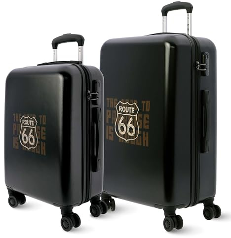 Route 66 – Set Valigie Rigide (Pack 2) Trolley Bagaglio a Mano Piccolo 55x35x20 + Valigia media 66x44x24 - Valigia Bagaglio a Mano Ryanair – trolley Medio - Grande