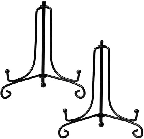 Bkrdty Deko Tellerhalter 2 stück Eisen Plattenständer 4 zoll Schwarz Metall Eisen Tellerständer Tellerständer Staffelei Display Ständer für Präsentation von Sammelteller Schalenständer Bücher