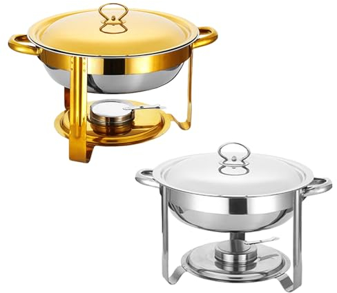 ZYJIX Chafing Dish Buffet Set The Heater With 4.5L Circular Water Tray And A Covered Food Tray Is Durable And Easy To Clean For Dining/Parties(Color:Gold Silver)