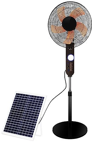 KJZQXYX Portable Standing Fan w/Solar Panel, High Velocity Pedestal Fan w/LED Lights, 4-Speeds Quiet Height Adjustable USB Floor Fan