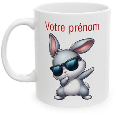 Mug Personnalisable Personnalisé Prénom Texte animal animaux Lapin Qui Dab pour enfant et adulte