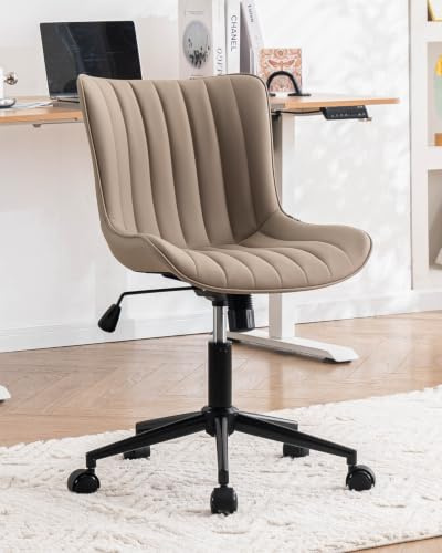 YOUTASTE Bürostuhl Ergonomisch, Schreibtischstuhl aus PU-Leder, 150 kg | Höhenverstellbar, Drehstuhl mit Rollen & lehne, Wippfunktion, für Schlafzimmer und Home Office, Khaki