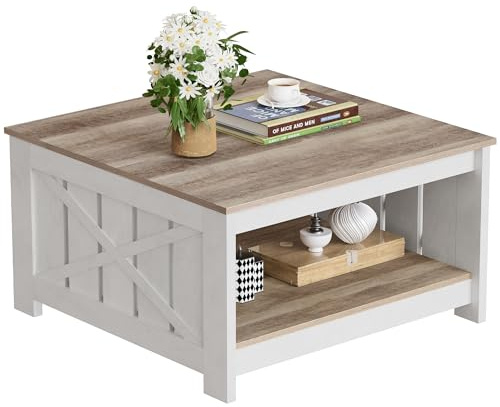 DWVO Couchtisch, Quadratischer Wohnzimmertisch 2-stöckiger, 80x80x45cm, Couchtisch mit Stauraum für Couch Schlafzimmer,Stabiler Metallrahmen