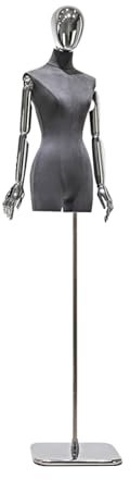ZBJDX Weibliche Schaufensterpuppen Torso Schneiderpuppen, Hochwertiges Wildleder Manikin Körpermodell Mit Quadratischer Metallspiegelbasis, Zur Präsentation Von Kleidung Und Schmuck,Silber,A