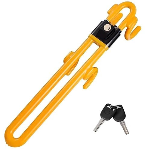 Crozgan Steering Wheel Lock Twin Bar Car Anti-Theft Locks High Visibility Yellow High Security Steering Wheel Locks Universal with 2 Keys for Cars Vans SUVs and 4x4s