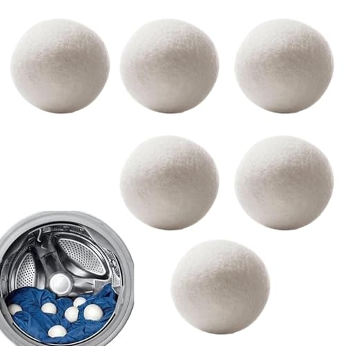 Bolas de lana para secadora, 6 bolas de lana reutilizables, bolas de secado reductoras de estática y arrugas, para suavizar la tela, reducir el tiempo de secado de la tela